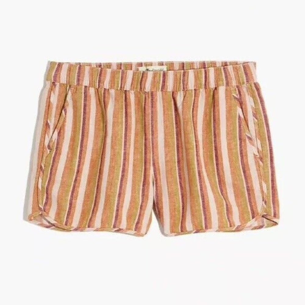Madewell Linen Cotton Blend Retro Pull-On Shorts in Rainbow Stripe Women's Sz MD - Picture 5 of 8